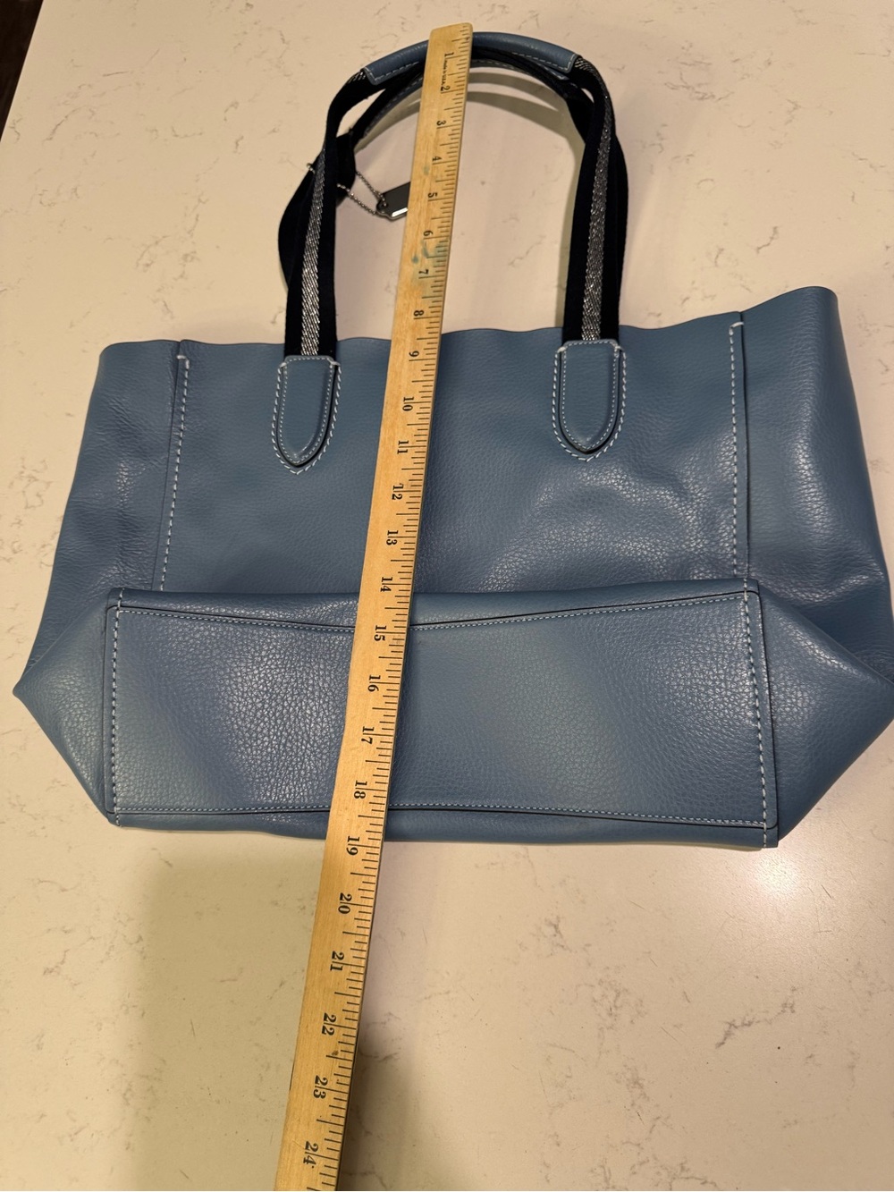 Coach Blue Leather Tote with Navy Striped Handles - Picture 16 of 16